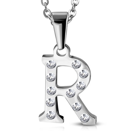 Stainless Steel Alphabet Initial Letter Crystals Pendant
